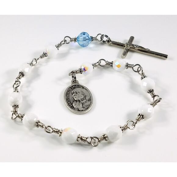 St. Teresa of Calcutta One Decade Rosary, Crystal Beads - Picture 1 of 10